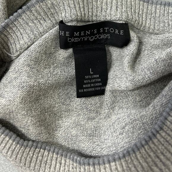 Bloomingdale's Men's Cotton Linen Gray Crew Neck Sweater Sweatshirt Top Sz L - Picture 3 of 3